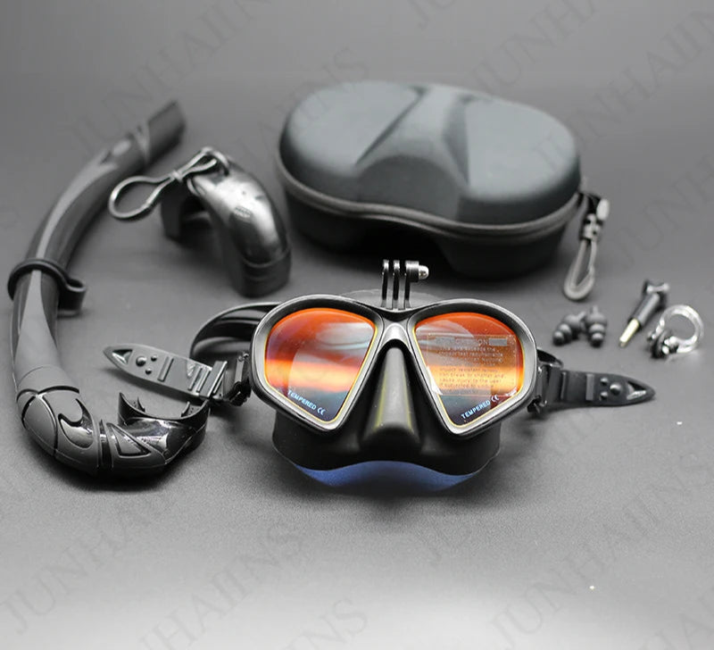 Diving Mask Snorkel Set with Camera Mount Black