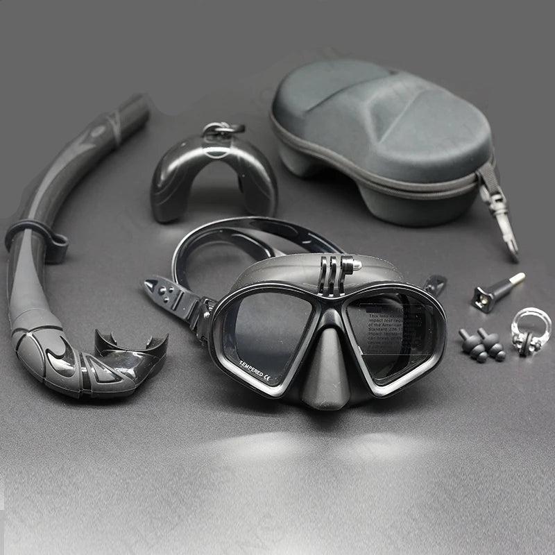 Diving Mask Snorkel Set with Camera Mount Black