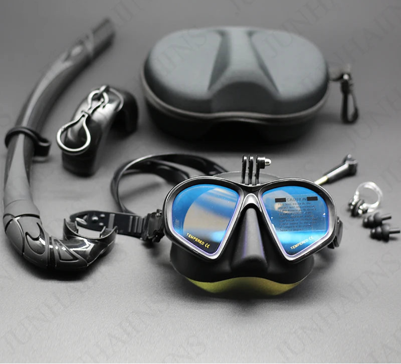 Diving Mask Snorkel Set with Camera Mount Black