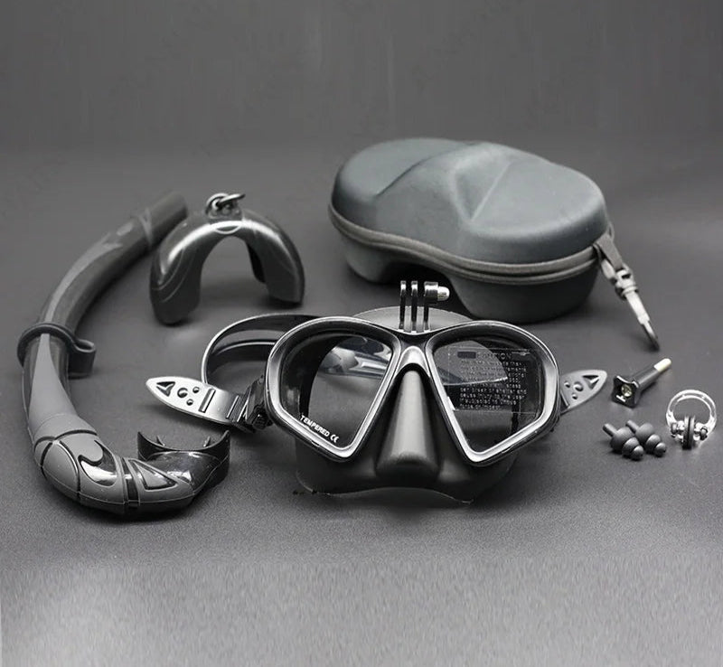Diving Mask Snorkel Set with Camera Mount Black