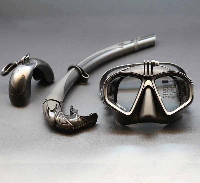 Diving Mask Snorkel Set with Camera Mount Black
