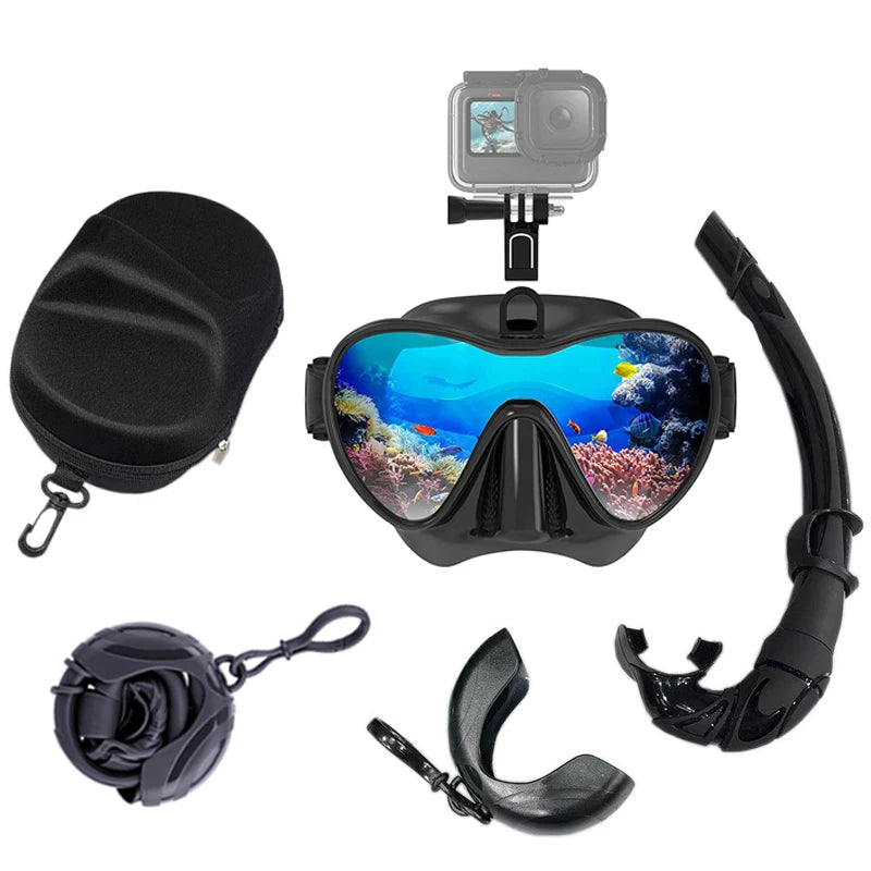 Diving Mask Snorkel Set with Camera Mount Black